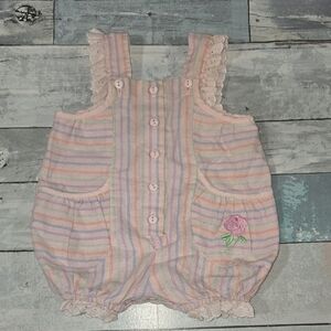 Vintage Carters Made In USA Striped Romper Sz 3 Mo